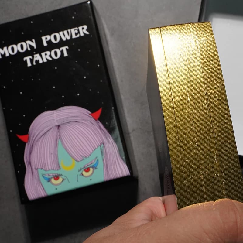 Moon Power Tarocchi Bordi dorati Carte per predizione del futuro Tarocchi per principianti Strumenti di divinazione Mazzo da 78 carte Mazzo illustrato Luna
