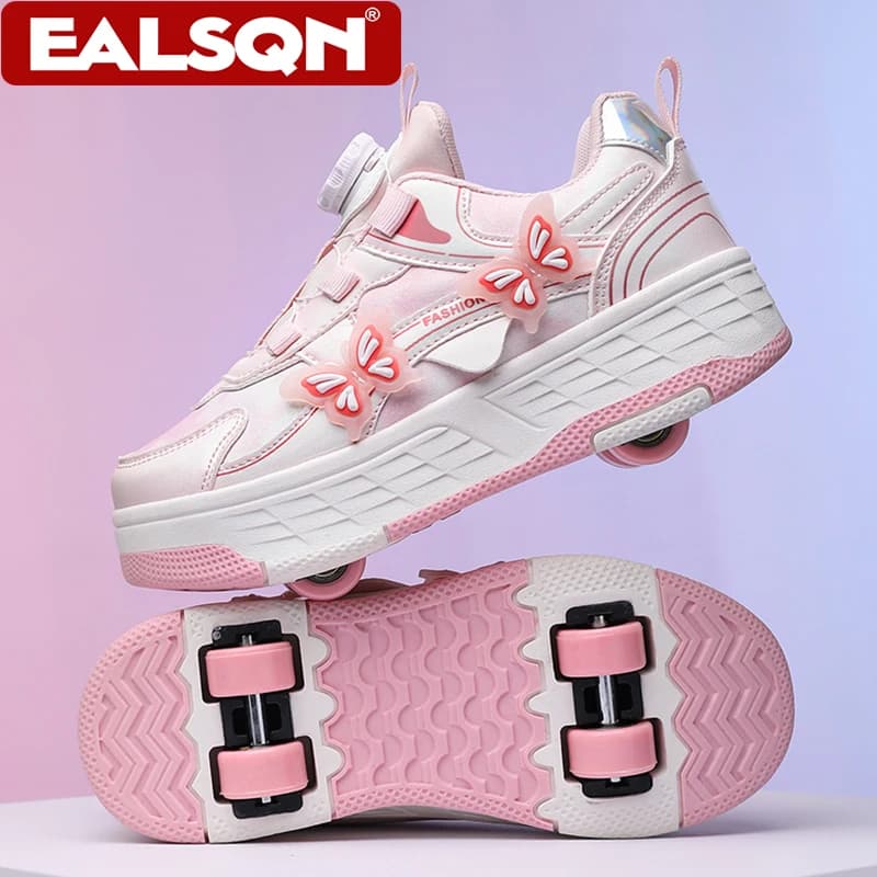 Fashionable rose roller skates 4 wheel removable for girls, outdoor sports shoes, casual sneakers for children