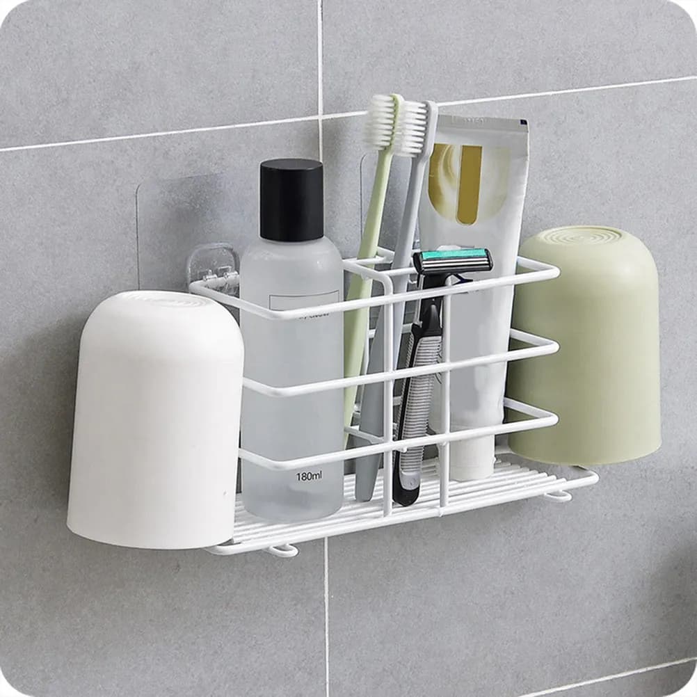 Wall Mounted Toothbrush Holder Nail Free No Drilling White Bathroom Storage Organizer Toothpaste Cup Electric Toothbrush Shaver