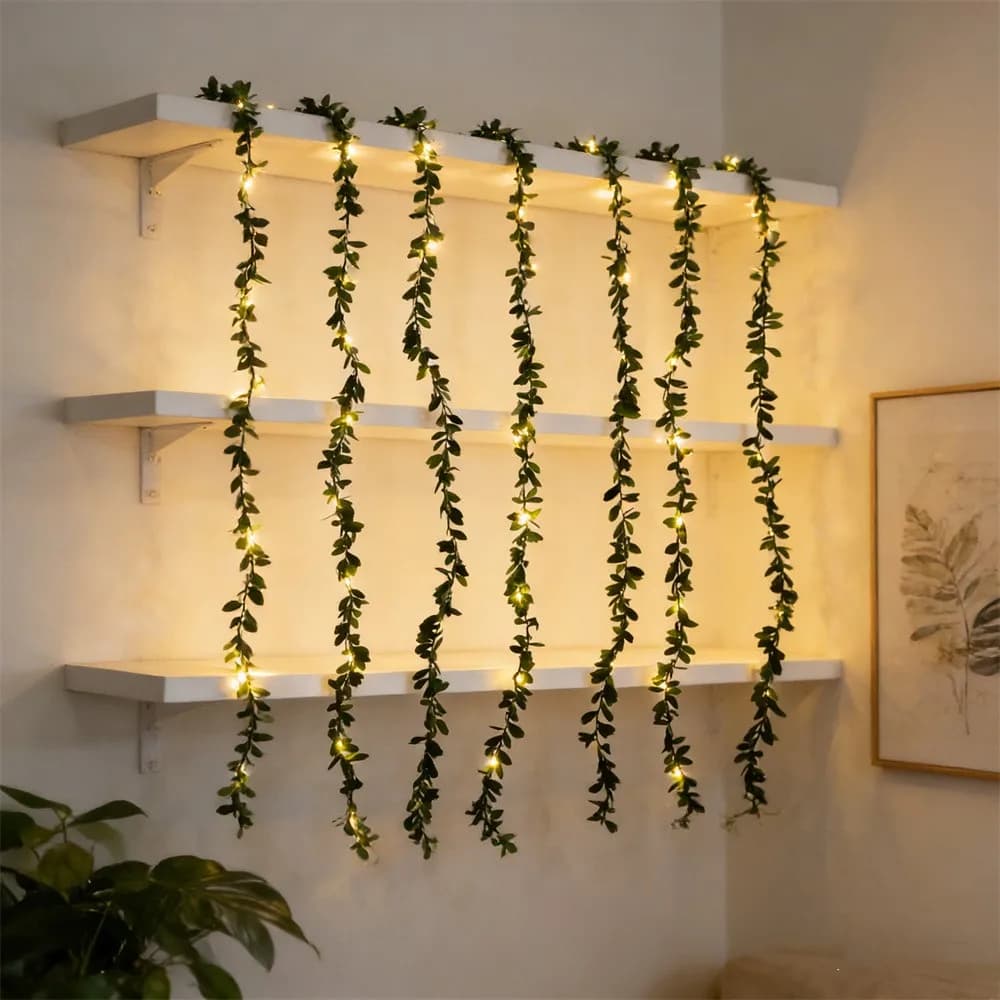 Luci a Stringa con Foglie Verdi a Batteria, Ghirlanda di Foglie Artificiali, Luci LED Fatate per Decorazioni Natalizie e Matrimoni