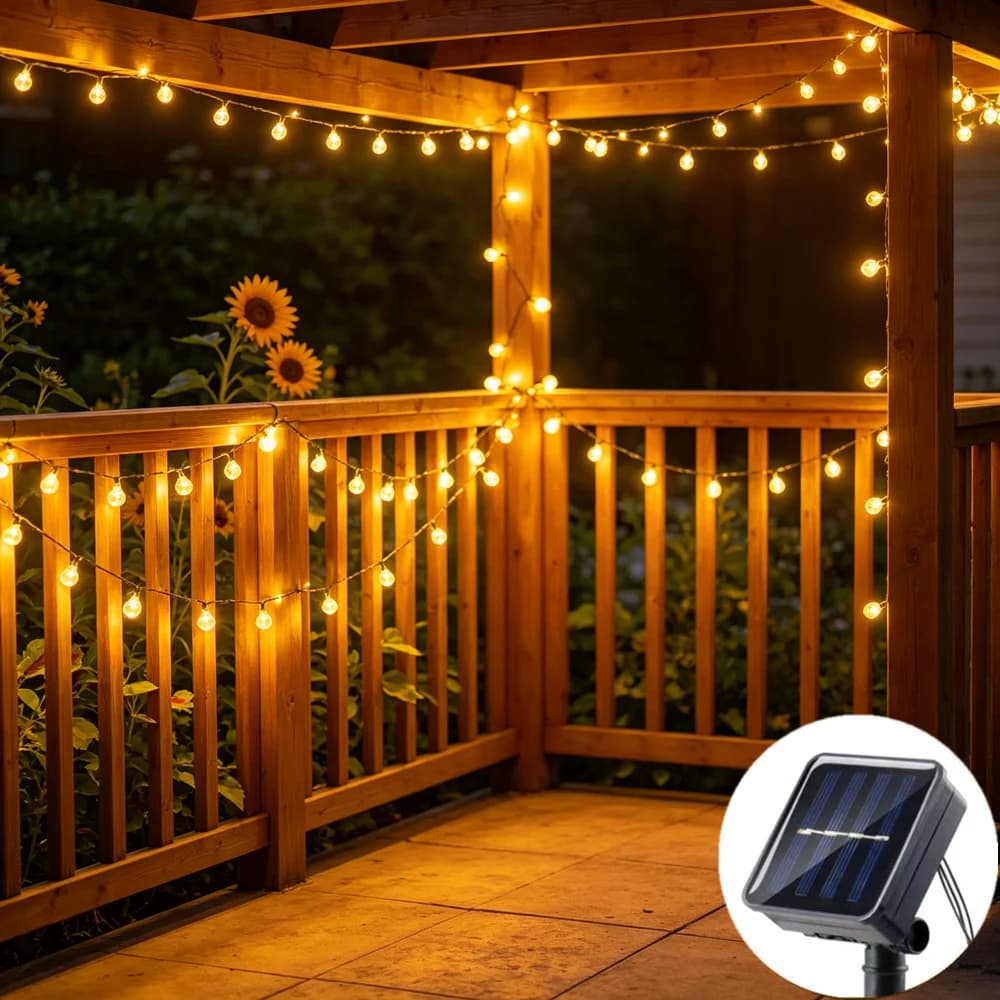 Luci solari a globo di cristallo a LED per feste di matrimonio all'aperto, luci a festone fatate, luci solari a stringa per decorazioni natalizie da giardino