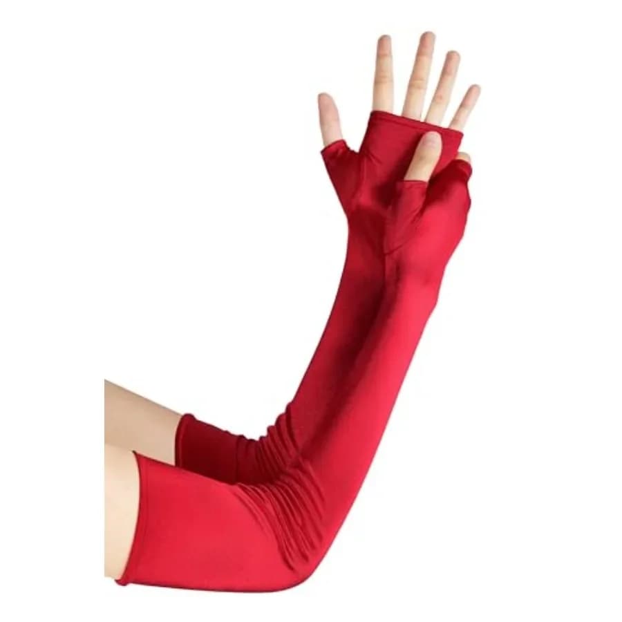 Opera Gloves for Women - Halloween Costume Long Satin Fingerless Gloves Stretchy Adult Size Elbow Length