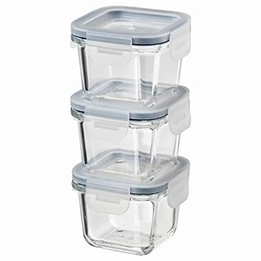 ASIA 365+ Contenitore per alimenti con coperchio, SquareGlass 180ml, Set di 3