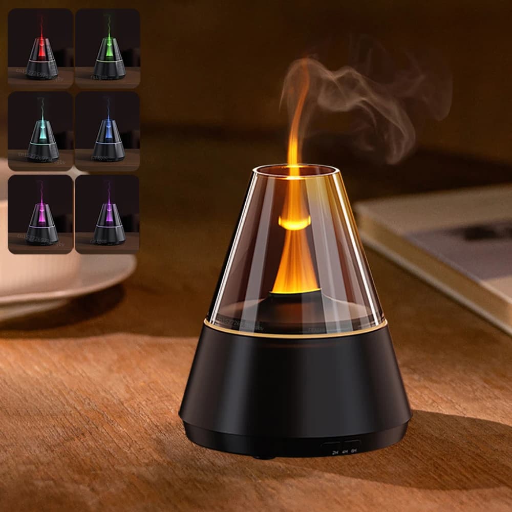 Umidificatore a fiamma Diffusore di oli essenziali Aroma Umidificatore Diffusore di fragranze per diffusore di aromaterapia domestico con luce notturna