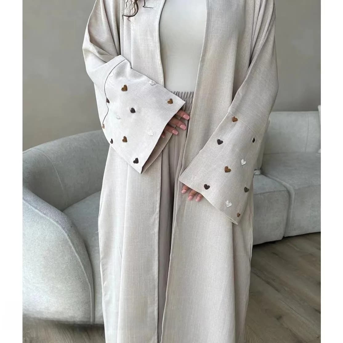 Elegant Fashionable Embroidered Heart Cardigan Dress Long Sleeve Evening Gown for Women Daily Wear Other Material Skirt