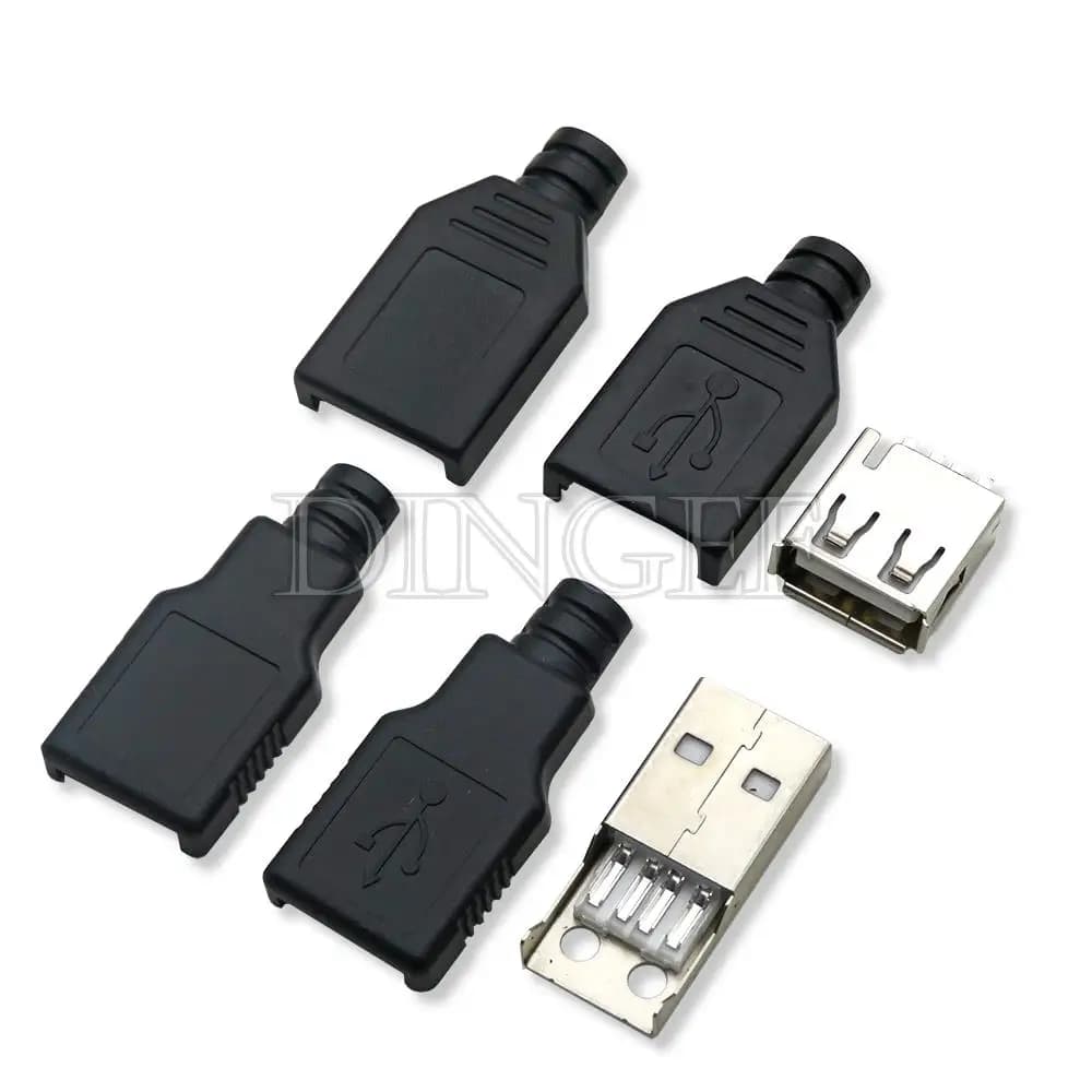 5PCS Type A Male Female USB 4 Pin Current socket Connector with black plastic cover Type-A DIY Kit ibuw