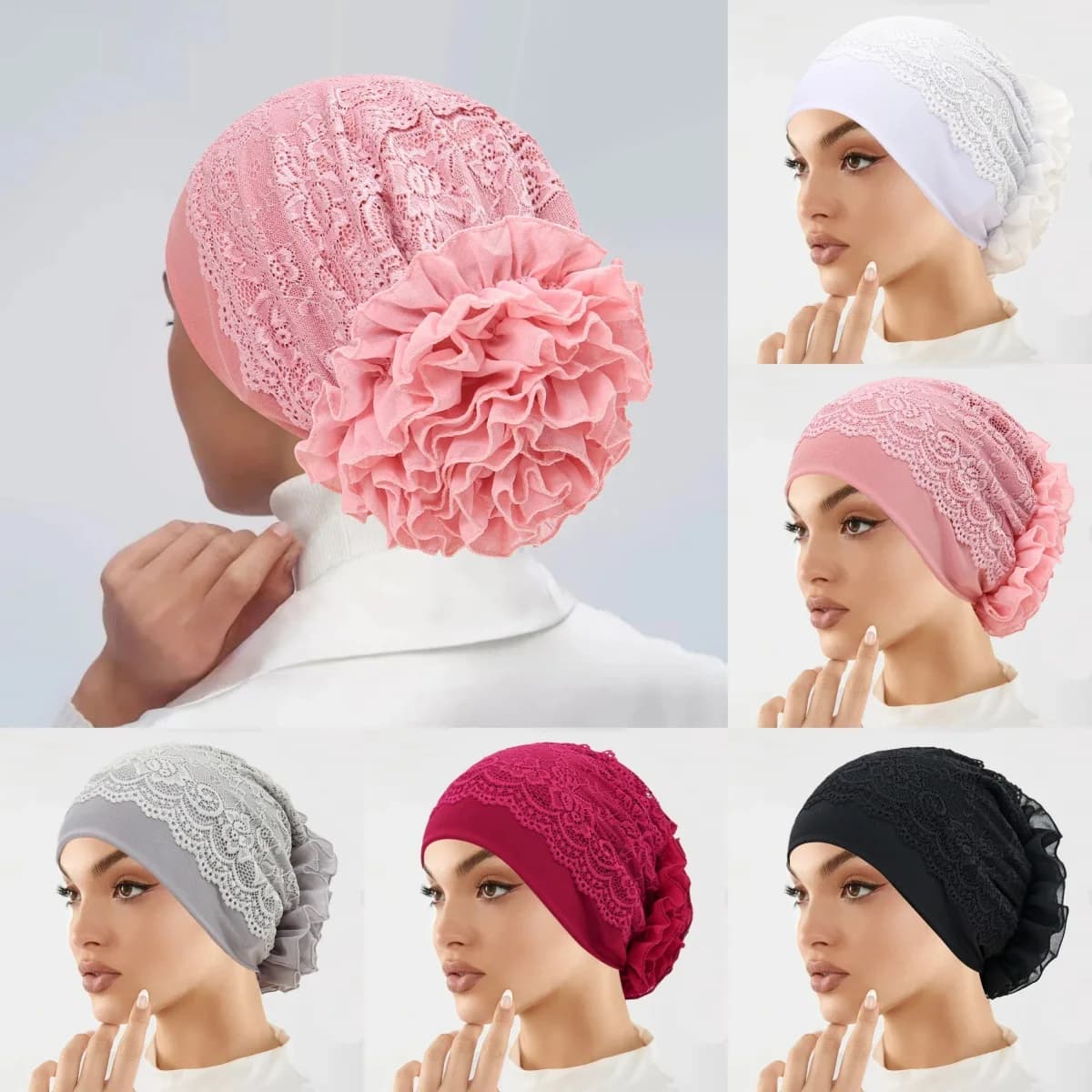 Breathable Flower Lace Turban Cap Muslim Women Head Cover Headscarf Hat Islamic Headwear Bonnet Female Head Wraps Beanie Mujer