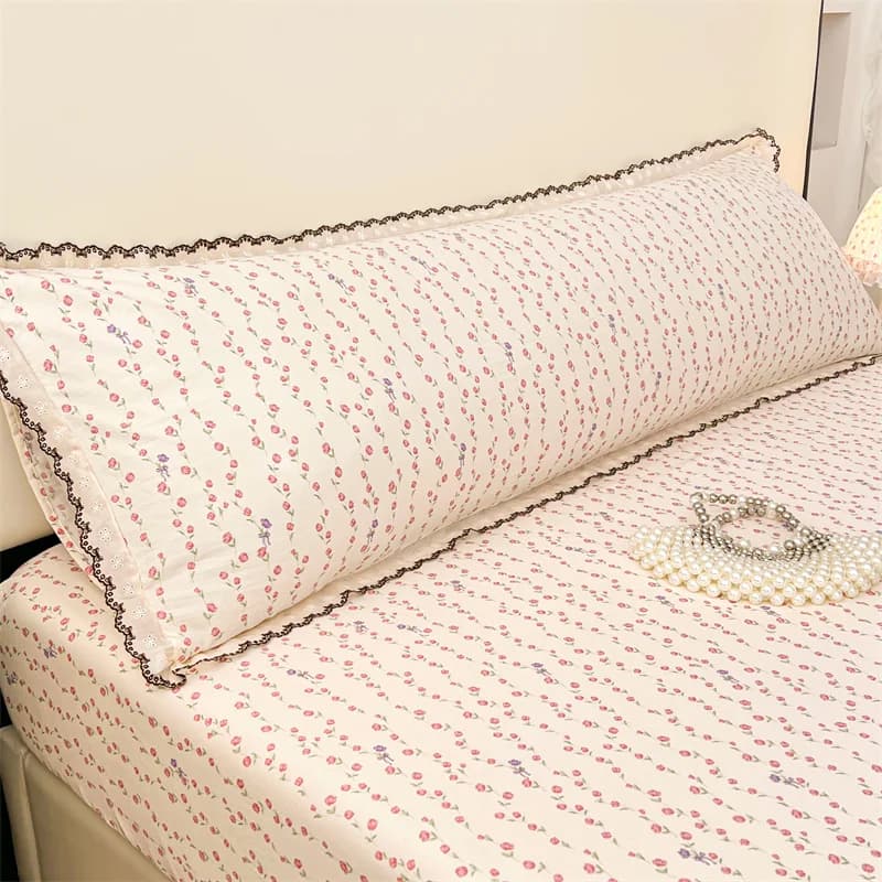 Lace Trimmed Couple Long Pillowcases Soft Breathable Comfortable Bedroom Pillow Protectors No Inner Core Included
