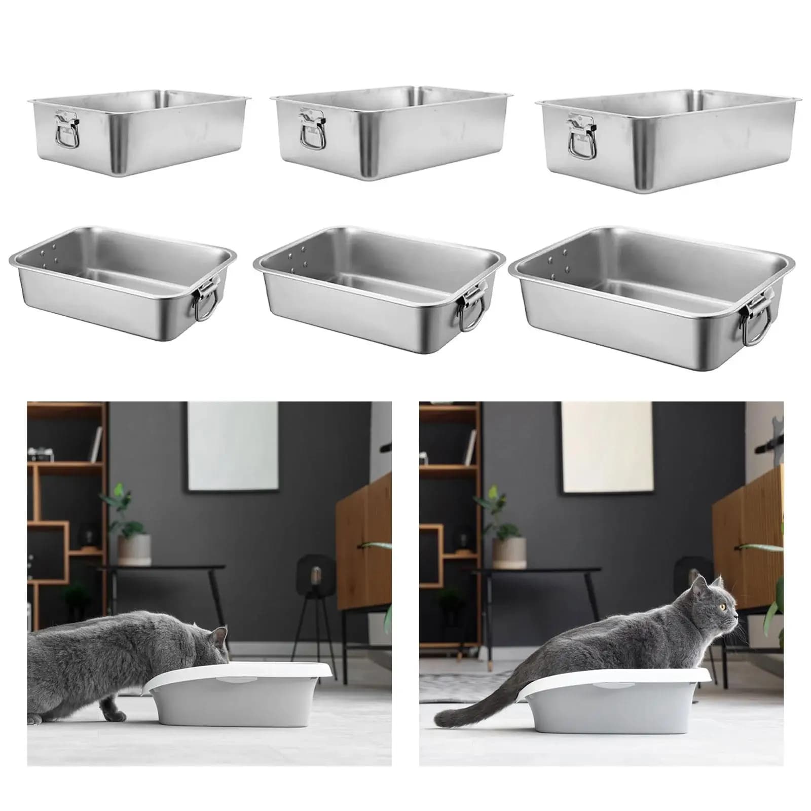 Metal Rustproof Cat Litter Box with Handle Scratchproof Kitten Potty Pan