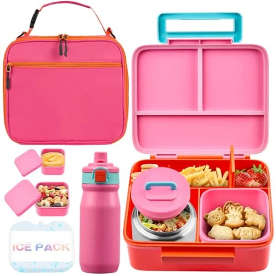 Contenitore per Pranzo Bento con Thermos, Scatola Bento Ermetica con Contenitore Termico da 8oz, Borsa Termica per il Pranzo, Senza BPA, Lavabile in Lavastoviglie