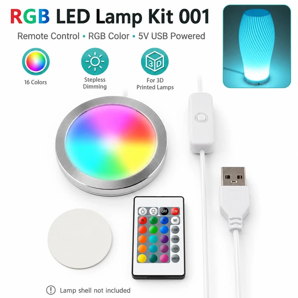 3D Printer RGB LED Lamp Kit 001 Remote Control 16 Colors 5V USB Powered Light Module Compatible with Bambu Lab H2D A1 A1 Mini P1