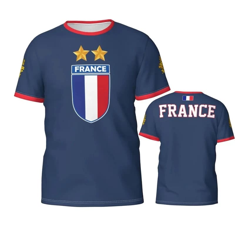 Moda Francia Bandiera Calcio T-shirt per uomo Estate Casual 3D Emblema nazionale T-shirt stampate T-shirt sportive larghe e traspiranti