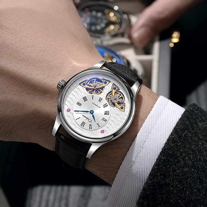 Dulunwe Orologio meccanico automatico da uomo Cinturino in pelle Tourbillon impermeabile Orologi da uomo Relogio Masculino