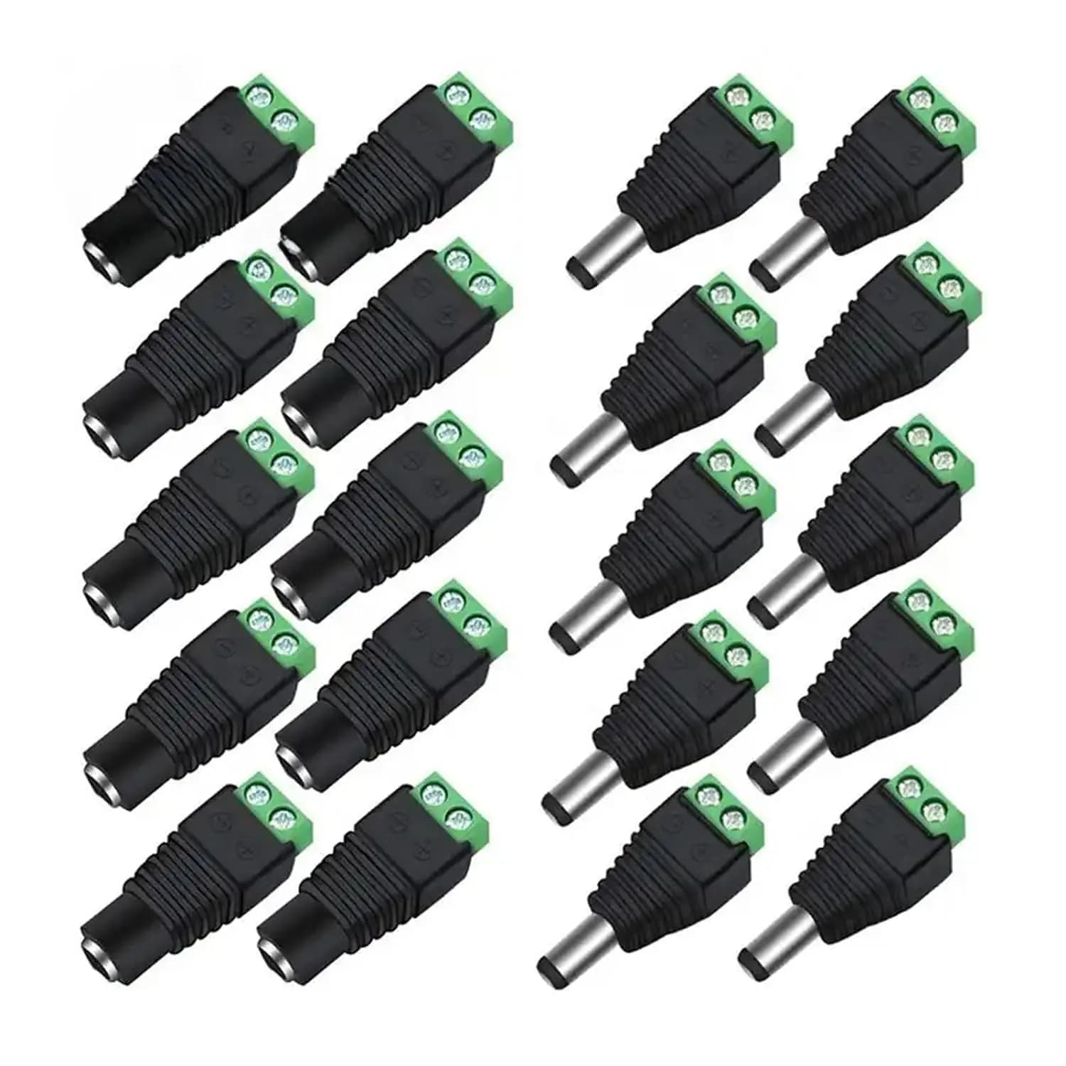 10/20/30 pairs of DC power connectors 12 V 5.5 mm x 2.1 mm, (10 x male + 10 x female) Power jack adapter, DC power connector