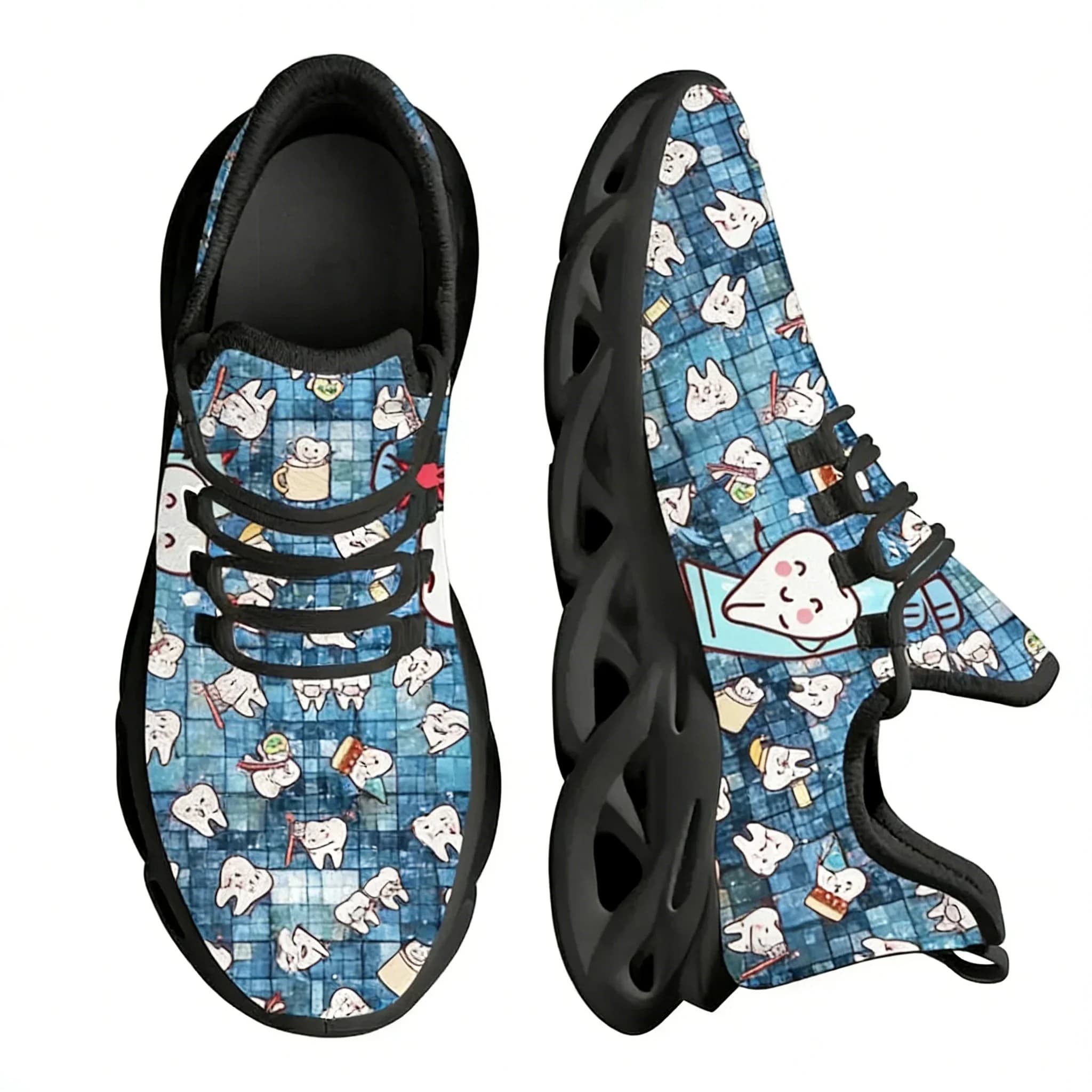 New Trend Women Flats Cartoon Dentist Tooth Pattern Casual Shoes Breathable Mesh Female Sneakers Zapatos Mujer 2022