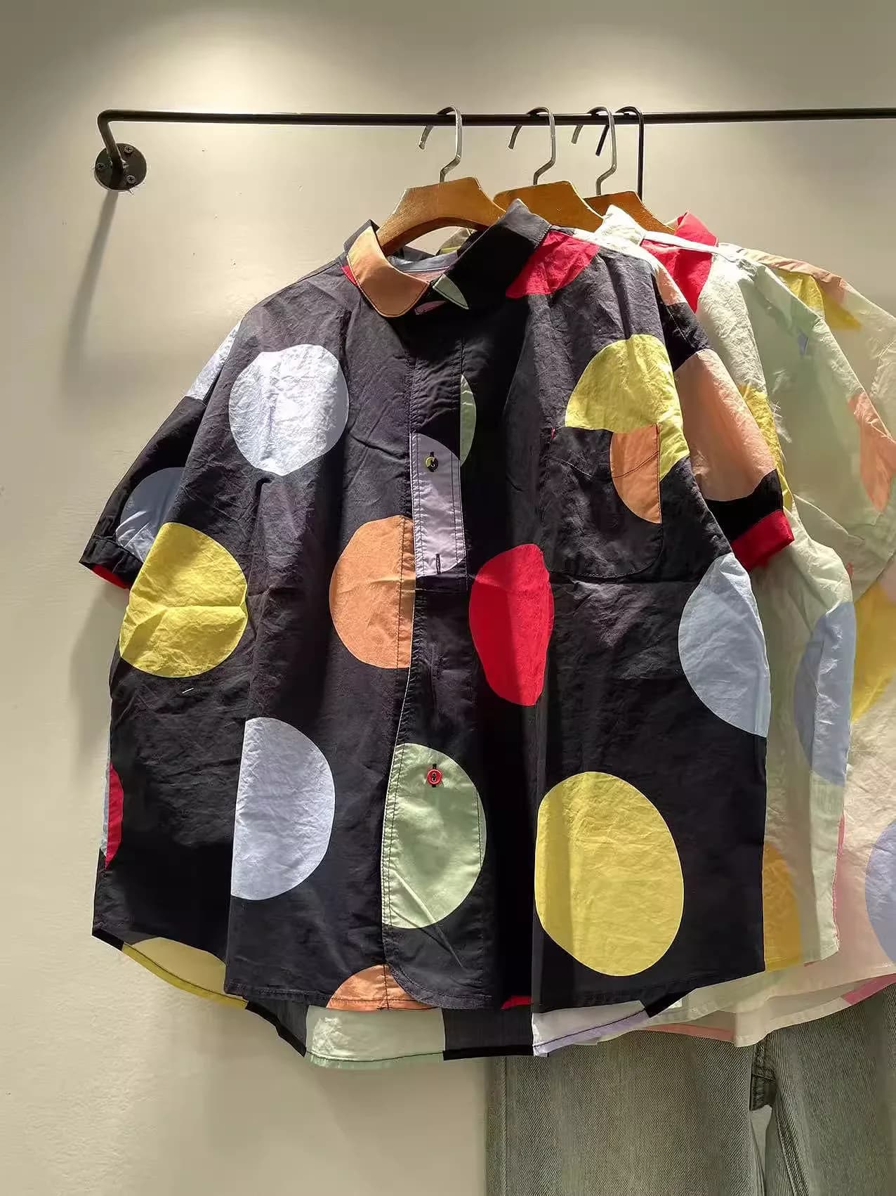 Camicie e bluse oversize in cotone da donna 2026, stile giapponese estivo, con stampa a pois e stampa a cerchi