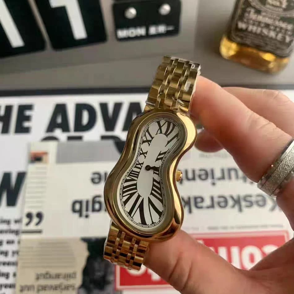 New y2k Fashion Creative Man Woman Fusion Watch Soft Luxury Streetstyle Irregular Shape Dial Unique Design Quartz Watch