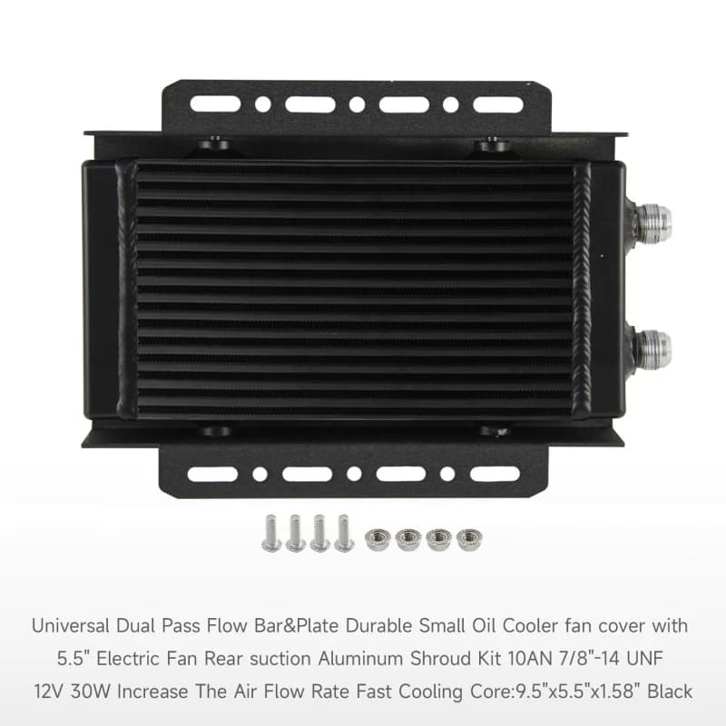 Barra e piastra di flusso universale a croce singola/doppia passaggio Copertura durevole della ventola del radiatore dell'olio con kit in alluminio per ventilatore elettrico da 5,5"