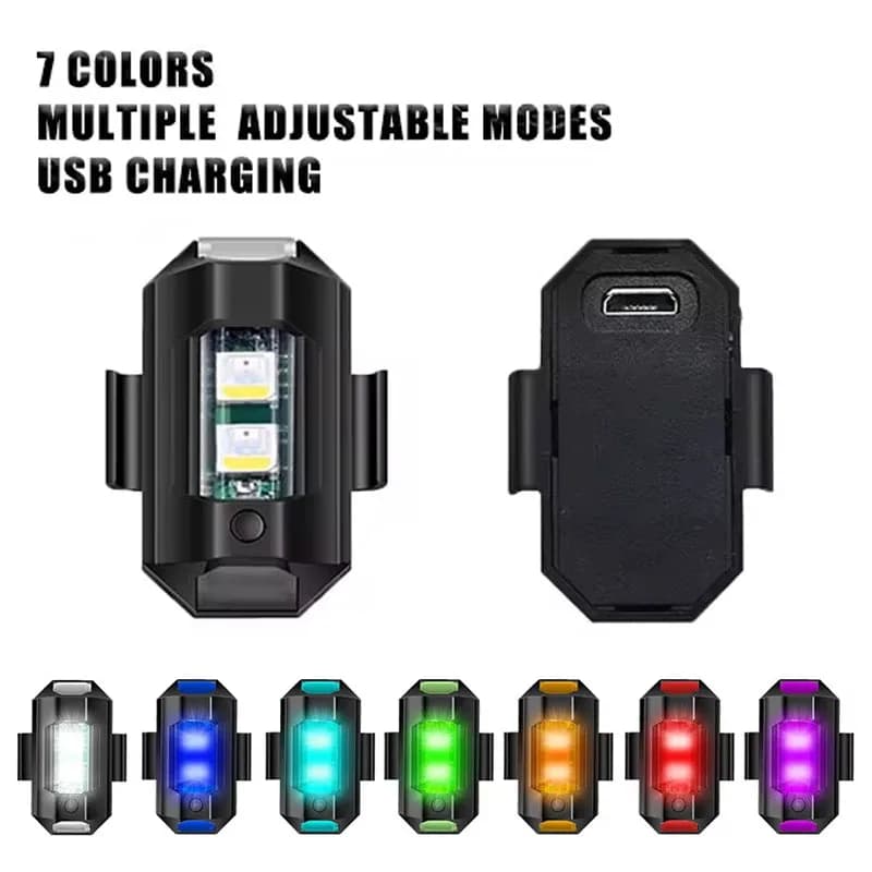 Luci stroboscopiche a LED universali Spia anticollisione per moto Ricarica USB Indicatore di direzione flash drone a 7 colori