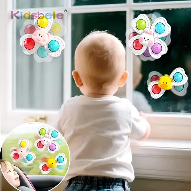 Baby Sucker Fidget Spinning Toys Tavolo da pranzo Finestra del bagno Divertimento da viaggio Spinner Toy 3 pezzi Regalo antistress sensoriale infantile