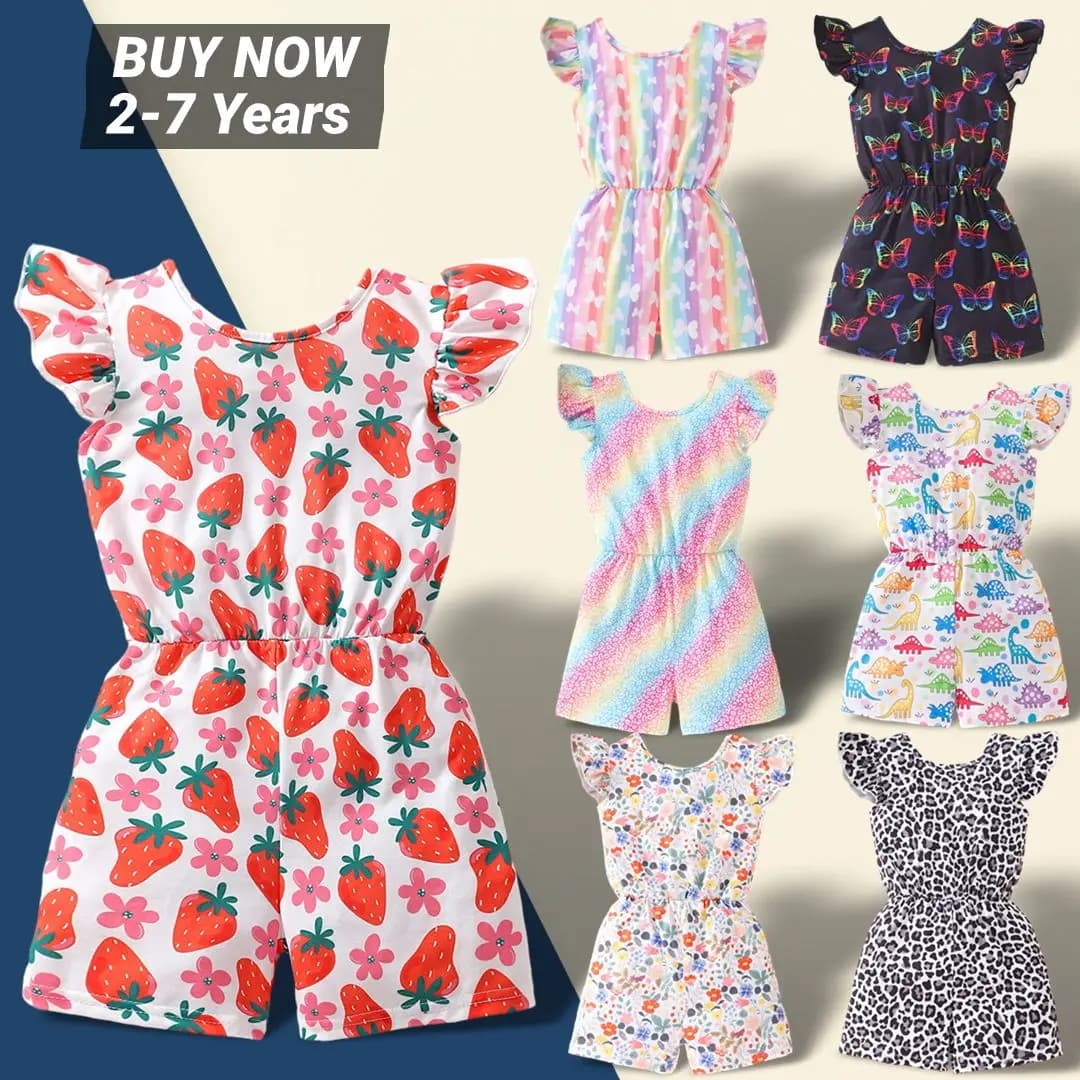 2024 Summer Kids Girls tuta 1-7Y Sling Leopard Butterfly Rainbow Floral neonate pagliaccetti Soft ventilare abbigliamento per ragazze
