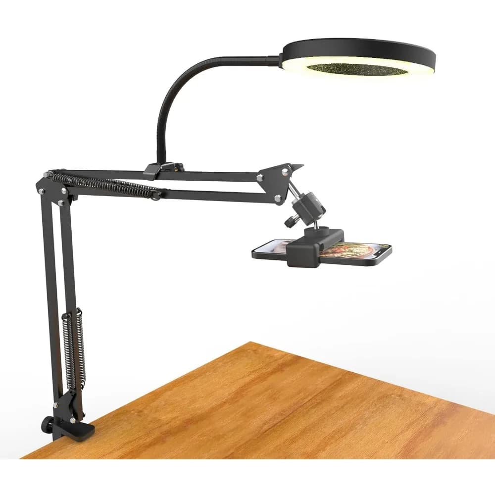 Adjustable Camera Mount with Ring Light for Phone and Webcam - Ideal for Live Streaming, Recording, and More