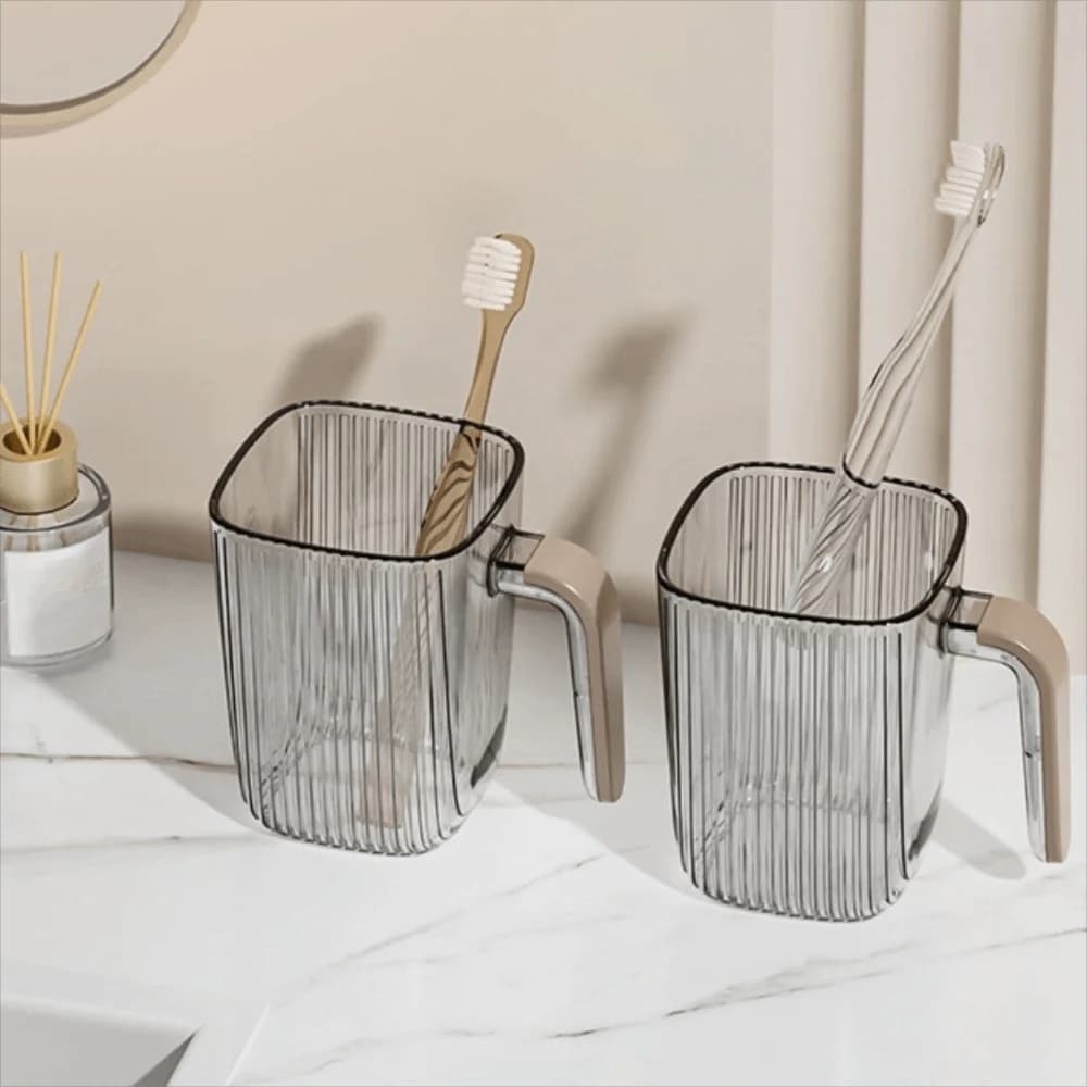 PET Toothbrush Cup Comfort Grip Handle Thickened Rinse Cup Transparent Round Corner Toothbrush Holder Men Women Family