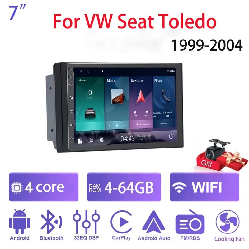 7 "4 + 64GB Per VW Seat Toledo 1999-2004 Autoradio Android Automotive Multimedia Video Player Navigazione GPS Carplay Touch Screen