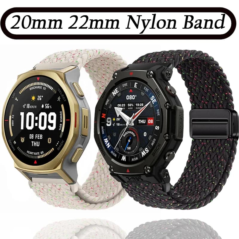 Cinturino in Nylon 20mm 22mm per Amazfit Helio Balance 2/T-Rex3 Pro 48mm 44mm con Fibbia Magnetica Bracciale Amazfit Active 2 Bip 6