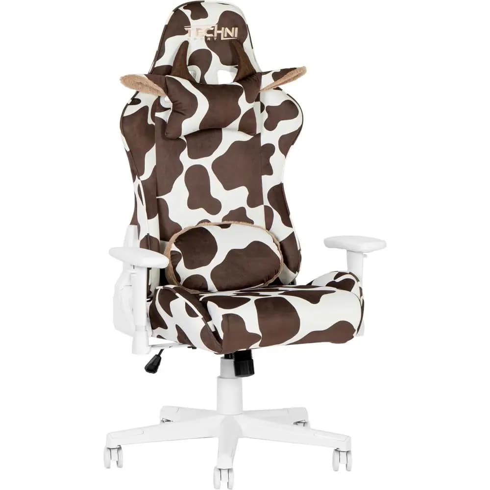 Gaming Chair with Brown Cowhide Design