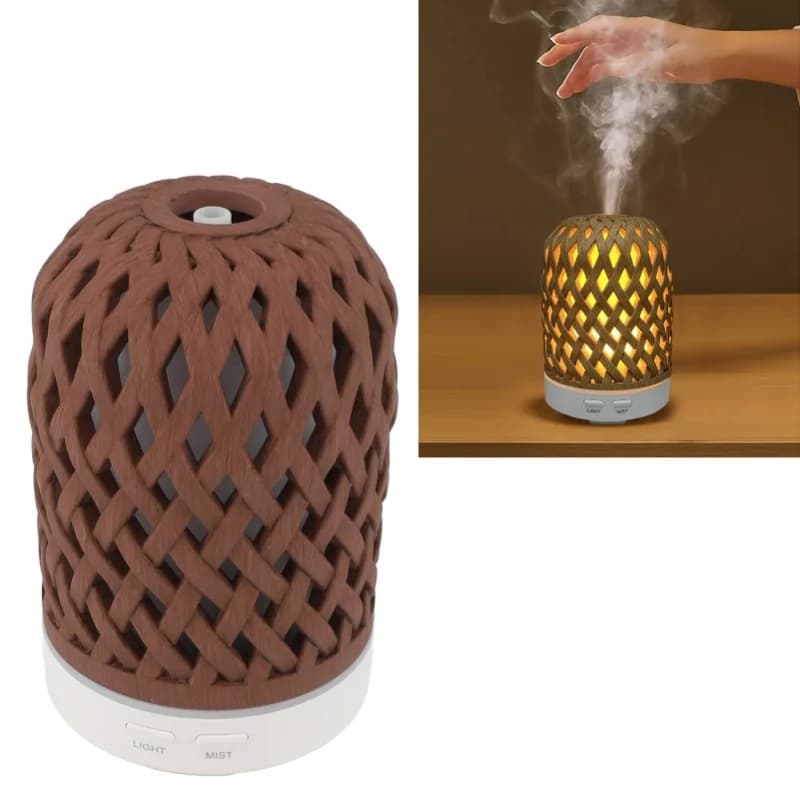 Umidificatore per aromaterapia Luce notturna silenziosa per uso domestico Umidificazione Diffusore per aromaterapia Spegnimento automatico Grano di legno scuro 100-240V