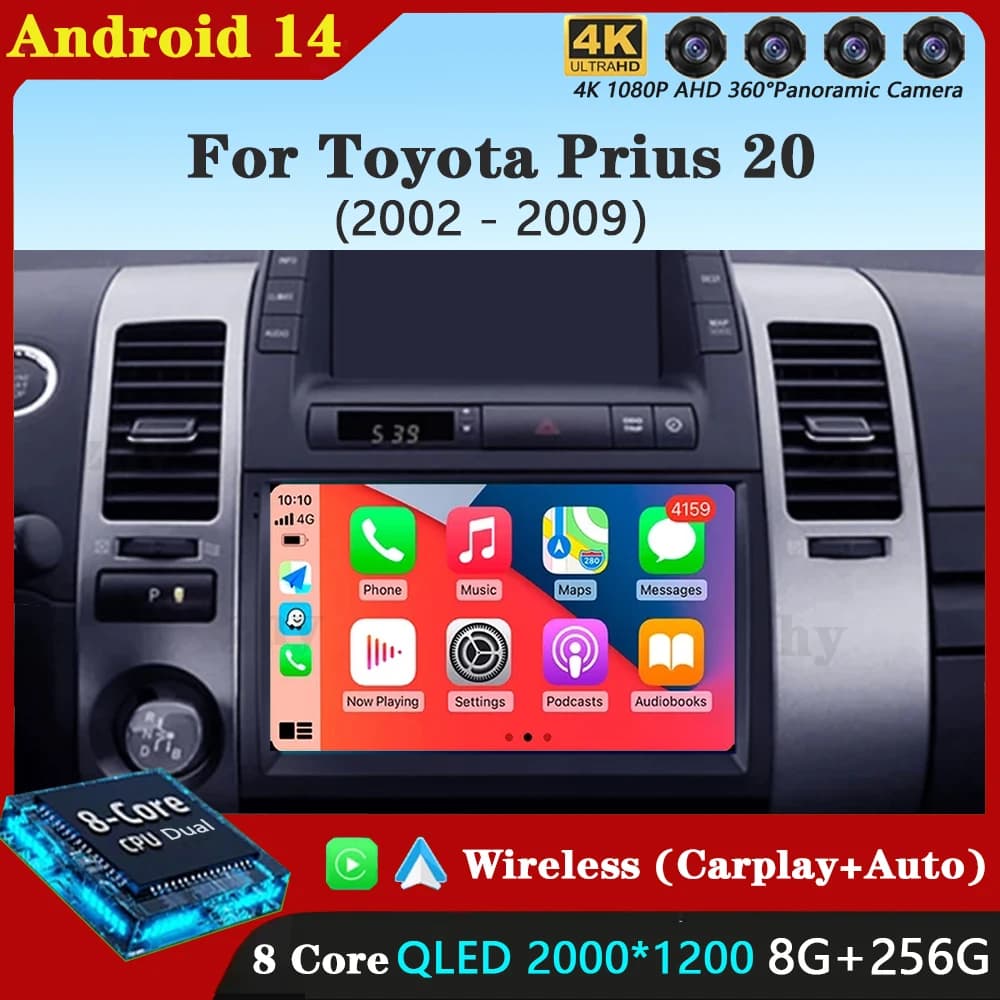 Android 14 Carplay autoradio per Toyota Prius 20 2002 - 2009 lettore multimediale di navigazione Stereo WiFi + 4G video BT DVD 2 DIN DSP