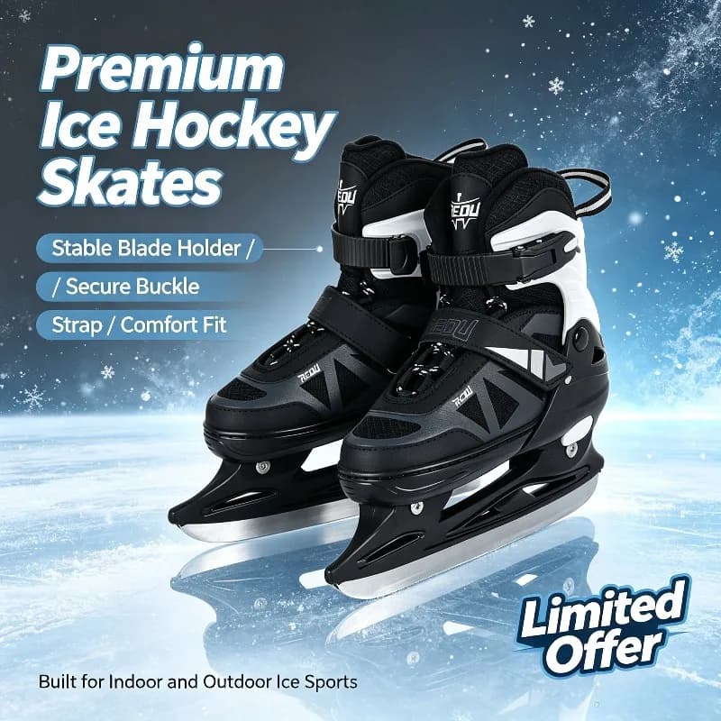 Ice Skates Shoes for Adult & Kids Adjustable Size Replaceable Steel Blade Thermal Warm Thicken Hockey Skating for Beginners