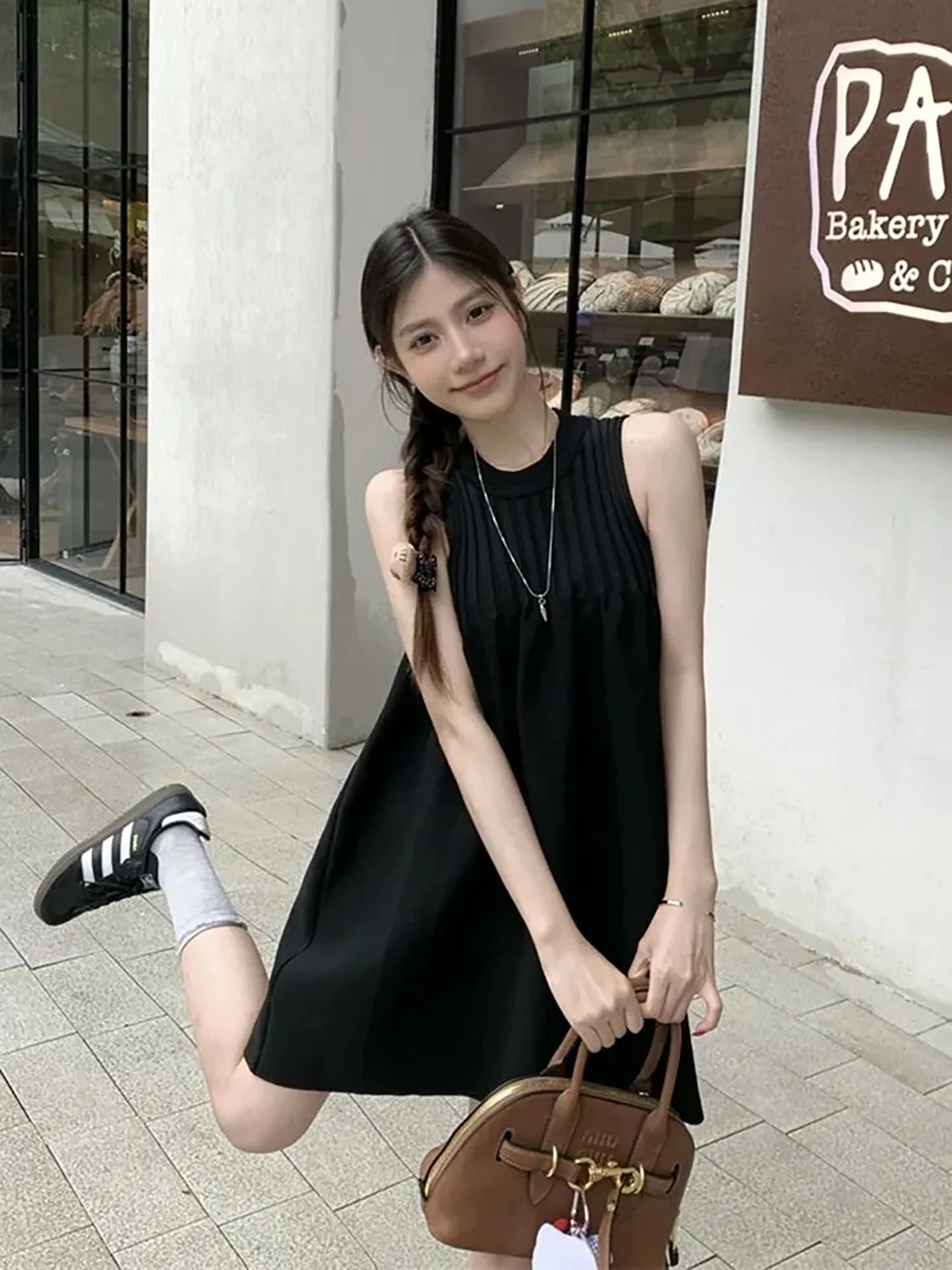 Black Loose Women's Dress Summer 2026 New Style Slimming Versatile Soft Elegant Casual Skirt Sweet Style High Waist A-Line