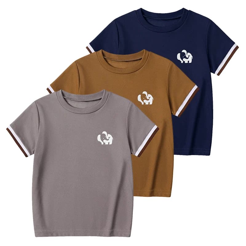 1/3 Pieces Of Boys' Summer Solid Color Printed Basic Short-sleeved T-shirt Loose Casual Round Neck Top With Sleeve Hem Splicing