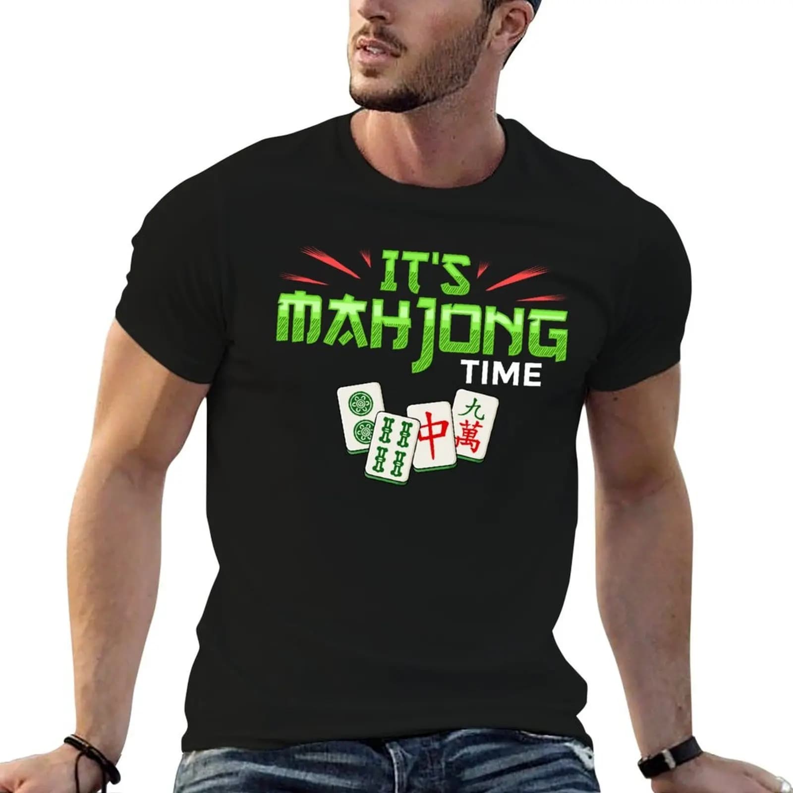 Mahjong Game Mah Jongg Online Player Tile T-Shirt, magliette grafiche da uomo, magliette divertenti in cotone per uomo