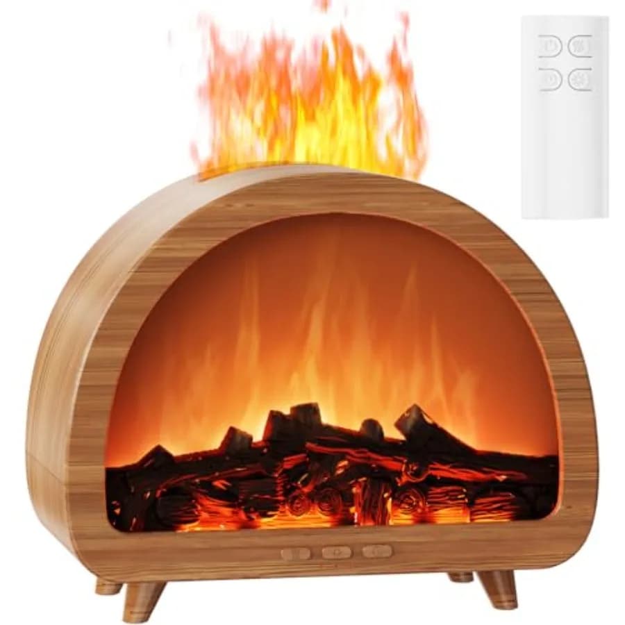 Diffusore di Oli Essenziali a Fiamma Effetto Caminetto, Diffusore di Aromi a Nebbia Fredda, Umidificatore con Fiamma Finta Colorata