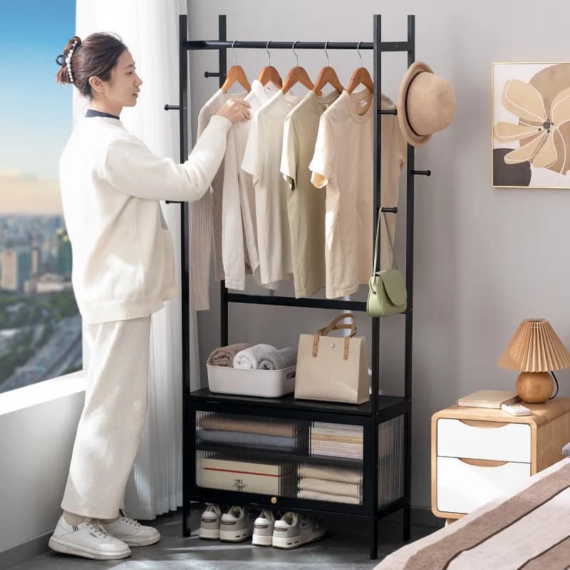 Durable Hanging hanger floor-to-ceiling bedroom bedside clothes storage artifact simple coat rack rack dormitory rental house