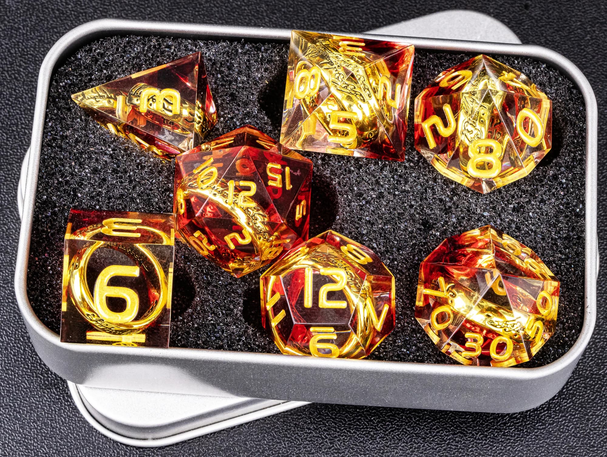 Set di Dadi Magic Lord Rings DND, 7 Pezzi in Resina LOTR D&D per Giochi di Ruolo, Dadi a Bordi Affilati per Dungeons & Dragons