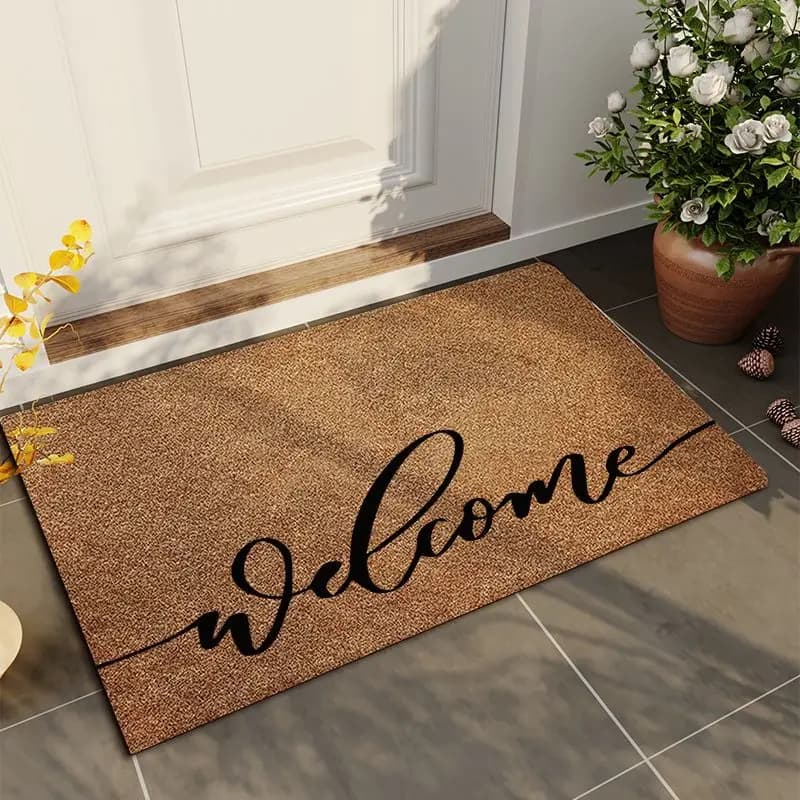 VIKAMA Minimalist Black Script Welcome Word Outdoor Entrance Rug Non Slip Durable Washable Porch Carpet Home Decor