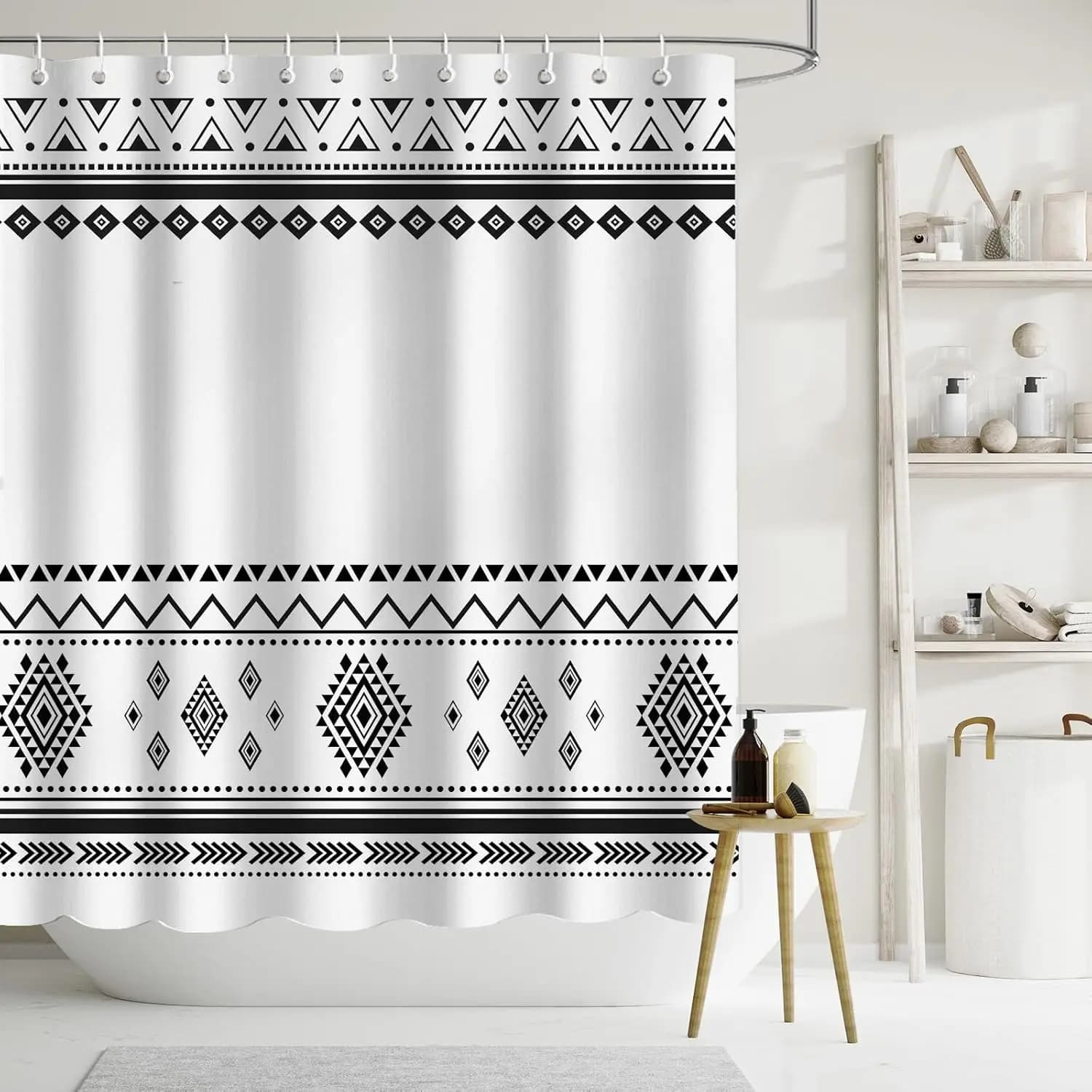 Tenda da doccia geometrica semplice 180x 180 cm Tenda da doccia decorativa per bagno a righe bianche e nere