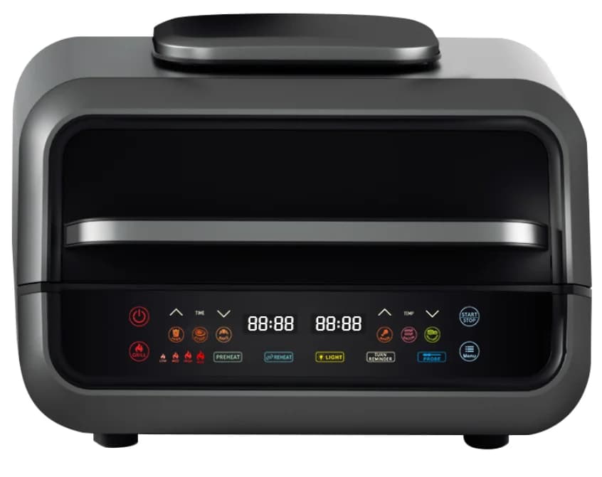 Nuovo Design 2024: Barbecue Elettrico Quadrato Senza Fumo per Interni con Display LED e Funzione Friggitrice ad Aria