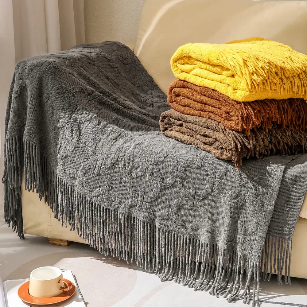 Coperte in filo Coperta per divano Coperte per pisolino da ufficio lavorate a maglia Coperta piccola con anello jacquard Coperte in stile americano