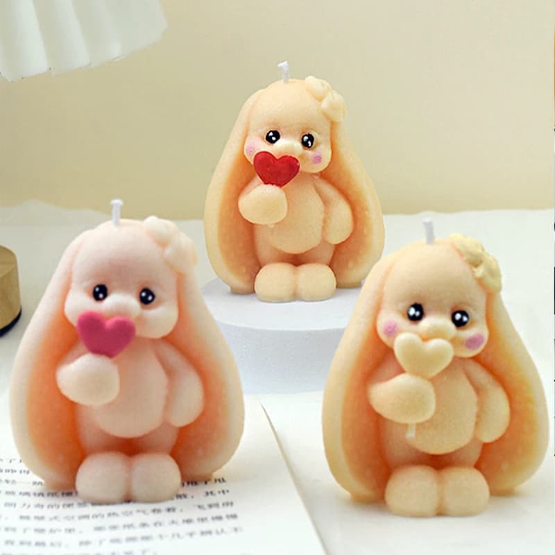 3D Long-eared Rabbit Silicone Molds DIY Rabbit Candle Plaster Soap Resin Crafts Mold Chocolate Cake Baking Tools Easter Gift