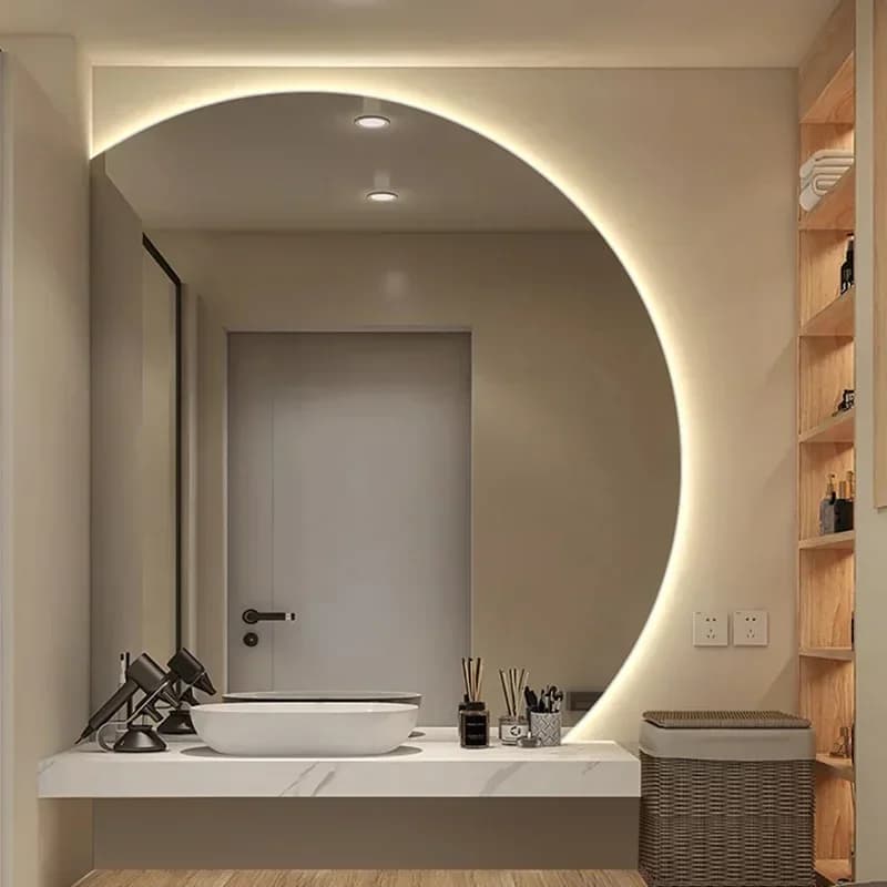 Specchio Intelligente Moderno Antiappannamento per Bagno, Specchio da Doccia Touch per Trucco, Specchio da Bagno a Forma Irregolare, Stile Europeo, Forniture per Interni