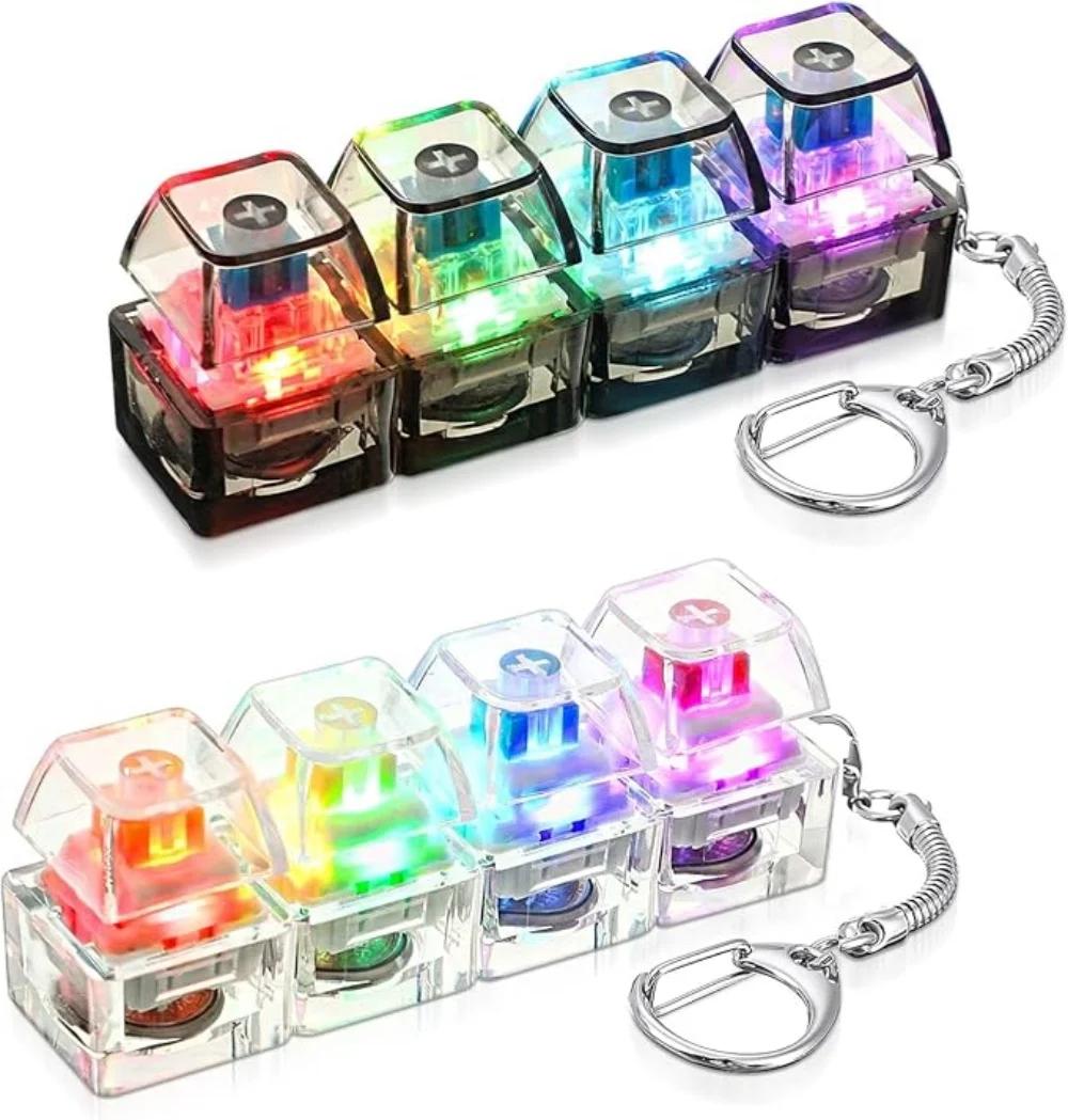 Keychain with Luminous Keyboard, Antistress Toy with LED Button Clickable for Anxiety People, Desk Accessories