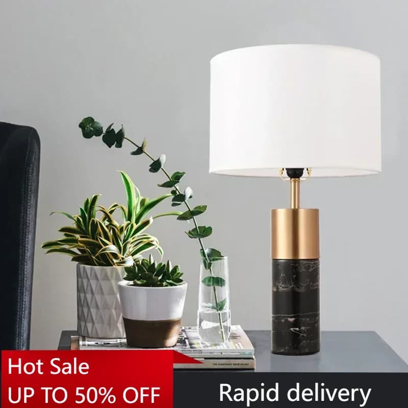 Lampade da tavolo in marmo nero Nuova lampada da scrivania moderna in tessuto a luce LED Comodino Luce notturna Decorazioni per la casa per la camera da letto Lampe