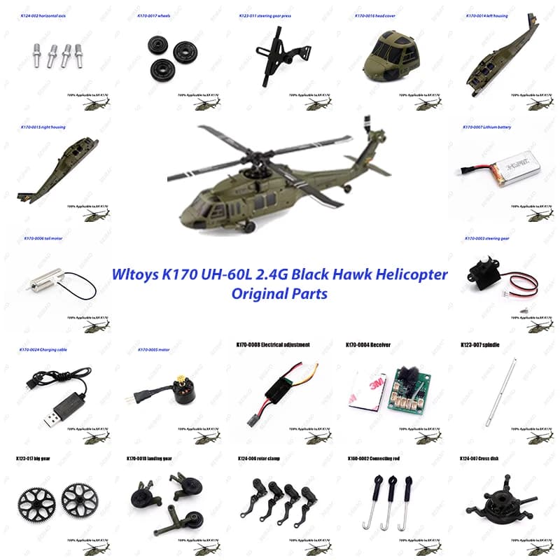 Wltoys XK K170 RC Helicopter Spare Parts Blade Gear Tail Motor Rotor Head Servo ESC Receiver Body Shell Shaft Swashplate Battery