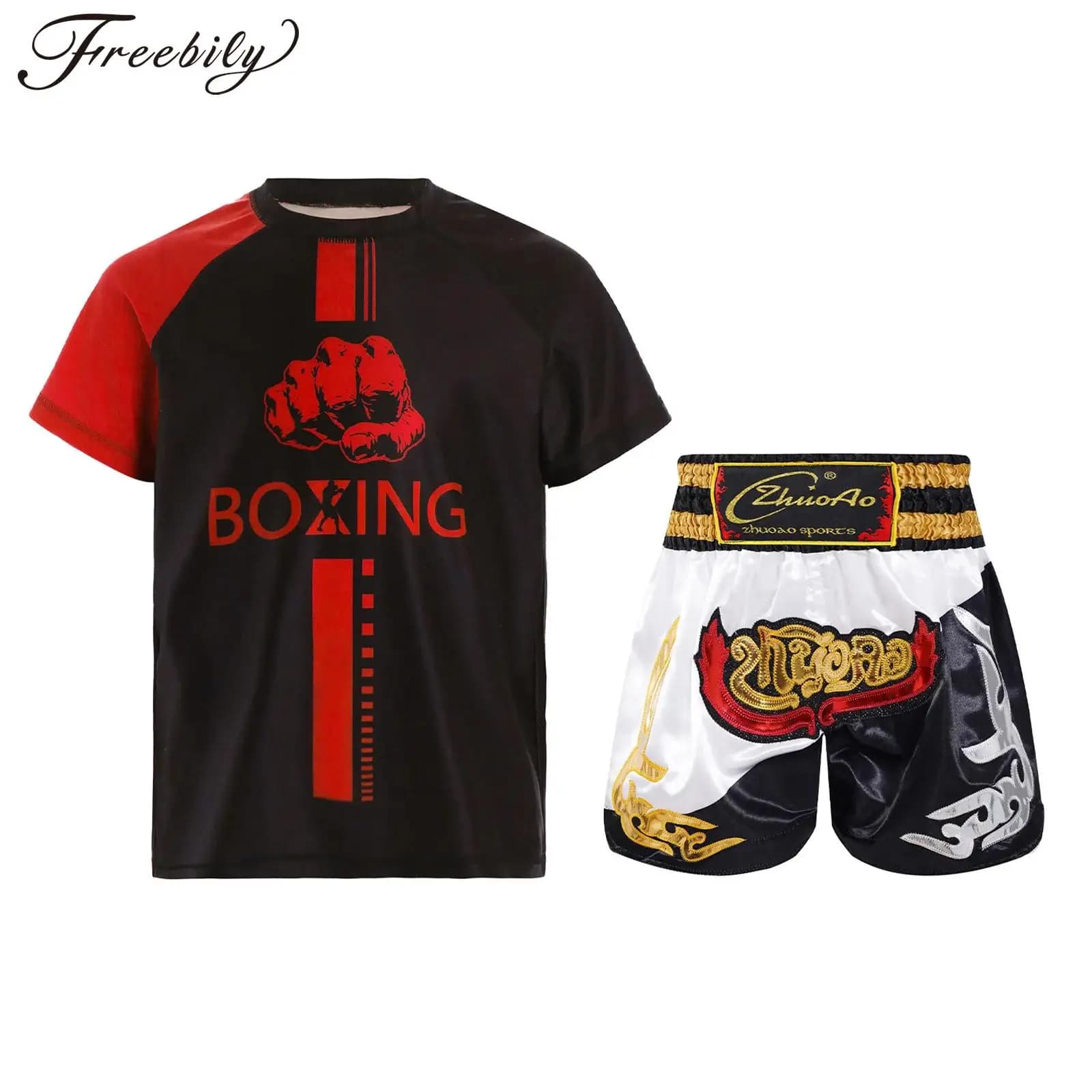Kids Boxing Uniform Suit Halloween Cosplay Costumes Boxing Shirt And Muay Thai Shorts MMA Fighting Clothing Set