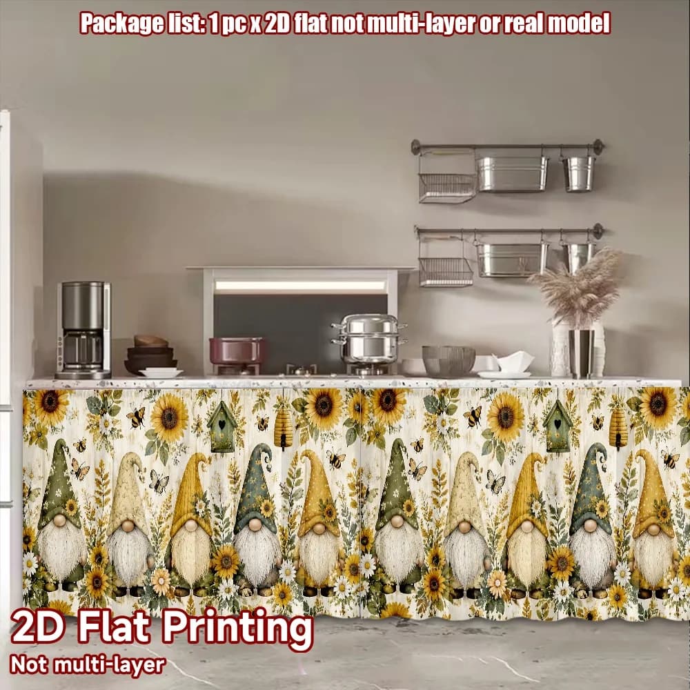 2D flat 1pc European style cabinet curtains Summer Sunflower Gnomes(1) Digital printing Suitable for cabinets, cafes, balcony